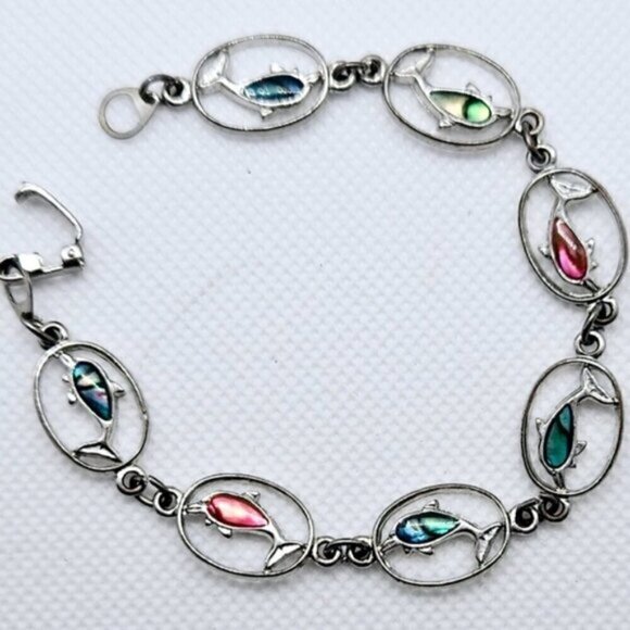 Beautiful Silver Tone Dolphin Link Bracelet With Colorful Backs - Picture 3 of 6
